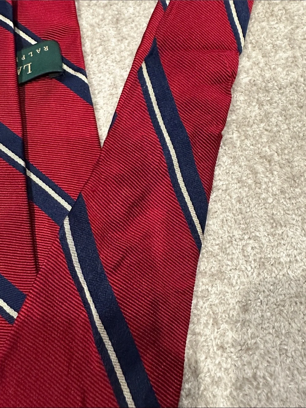 Ralph Lauren Red Navy Diagonal Stripe Silk Tie